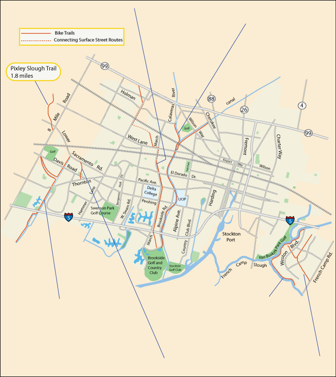 map of bike trails in Stockton, CA
