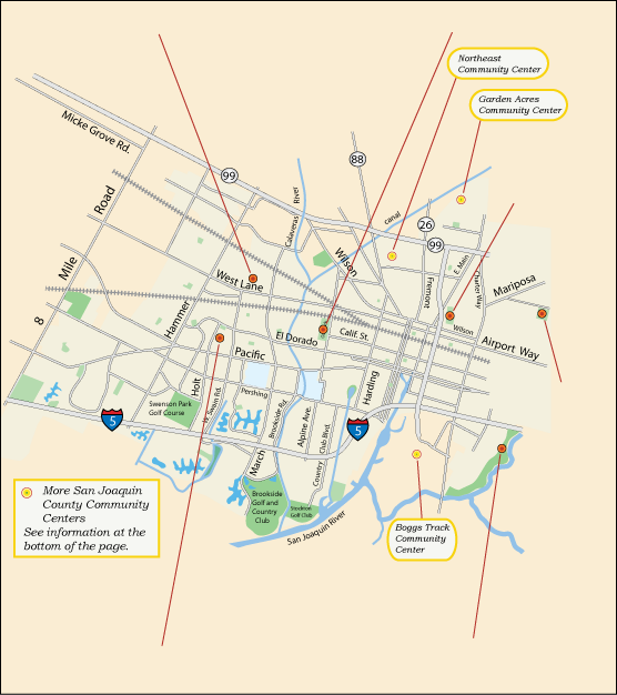 map of community centers in Stockton, CA